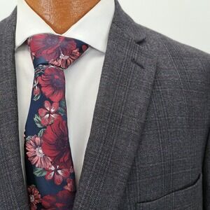 Calvin Klein Men's 46R Gray Plaid Wool Blazer Suit Jacket Glen Plaid Check Tweed